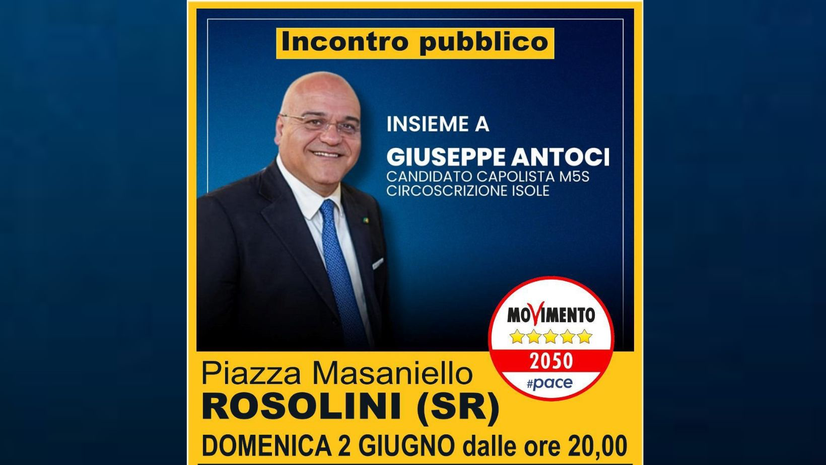 Domani sera in Piazza Masaniello l’incontro pubblico del M5S con Giuseppe Antoci